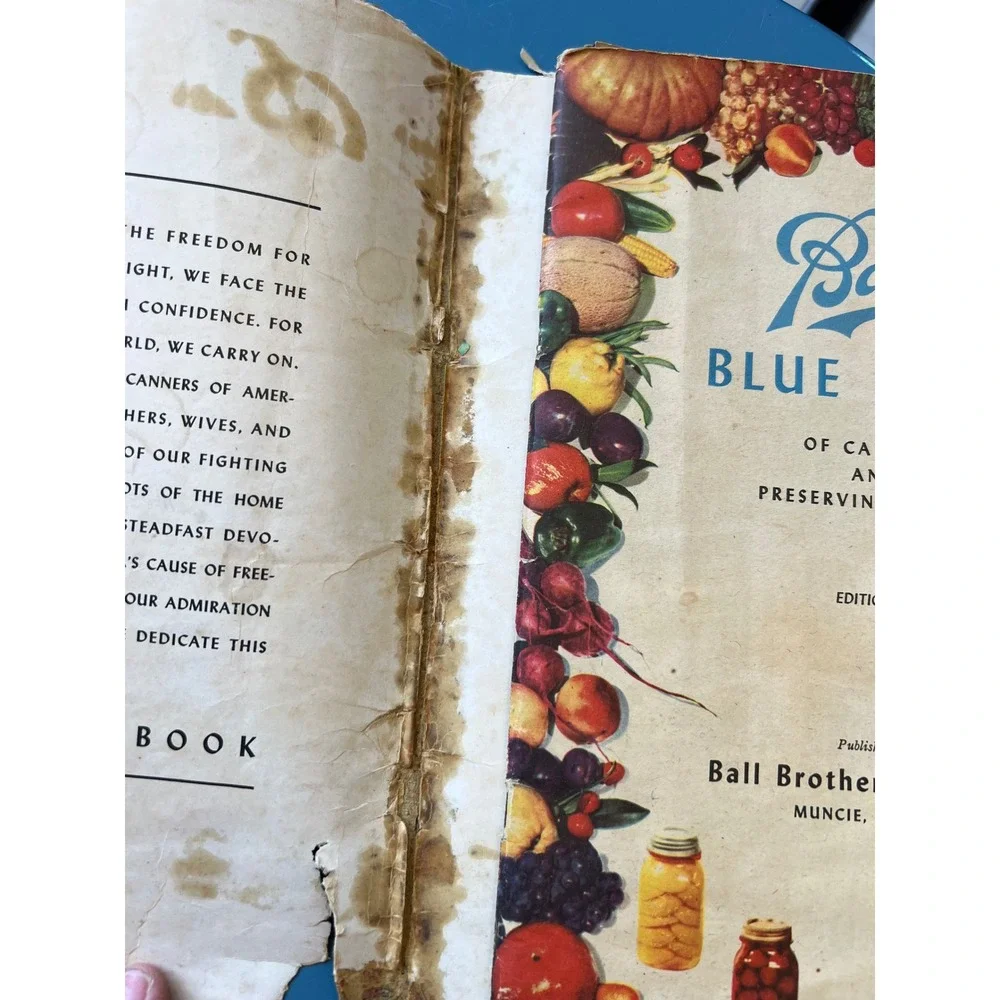 VTG Ball Blue Book Edition W Canning Preserving Recipes Guide Indiana 1944